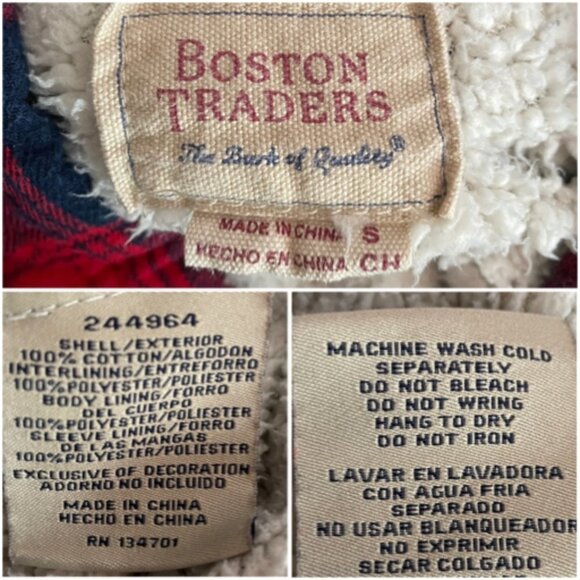 Boston Traders Flannel Shirt Jacket Womens S Red Navy Plaid Sherpa Lined Hooded - Picture 6 of 6